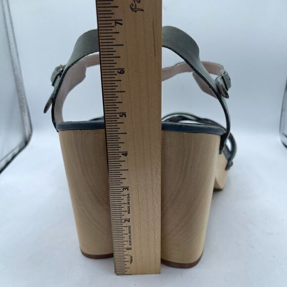 Hinge Parker Strappy leather wooden heel Dusty Blue Sandal 9 - Picture 5 of 11